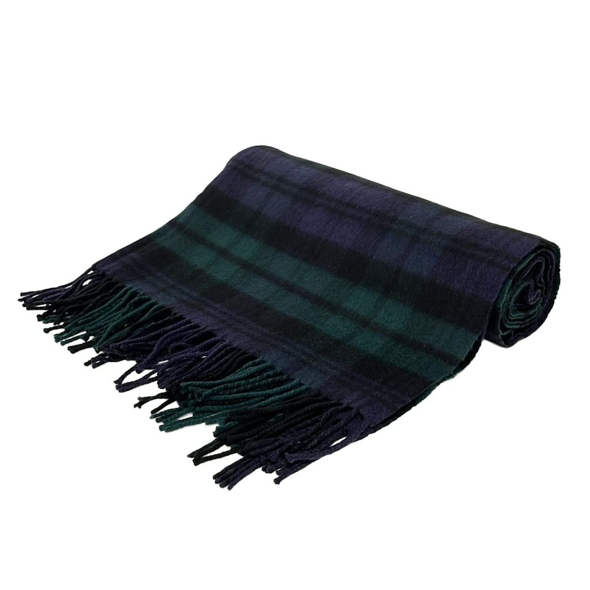 【中古】johnstons of elgin(ジョンストンズ) マフラー ブラックウォッチ/大判ストール グリーン×黒×ネイビー カシミヤ
