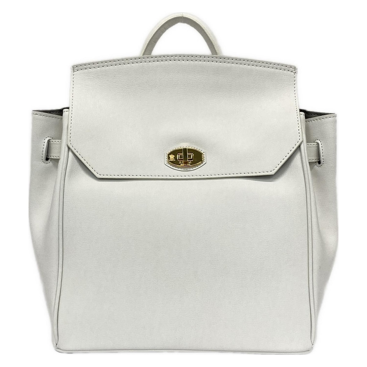 【中古】AccessoiresDeMademoiselle(ADMJ)(アクセソワ・ドゥ・マドモワゼル) ダービーラックスニューバックパック 背嚢 白×薄墨色×ゴールド なめし革