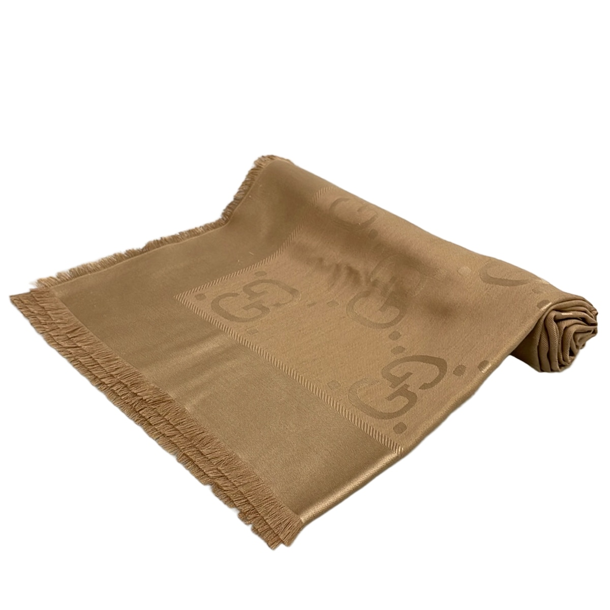 【中古】GUCCI(グッチ) GGジャカード 地絹羊毛 肩かけ 袈裟(肩かけ) 大判 ベージュ 地絹