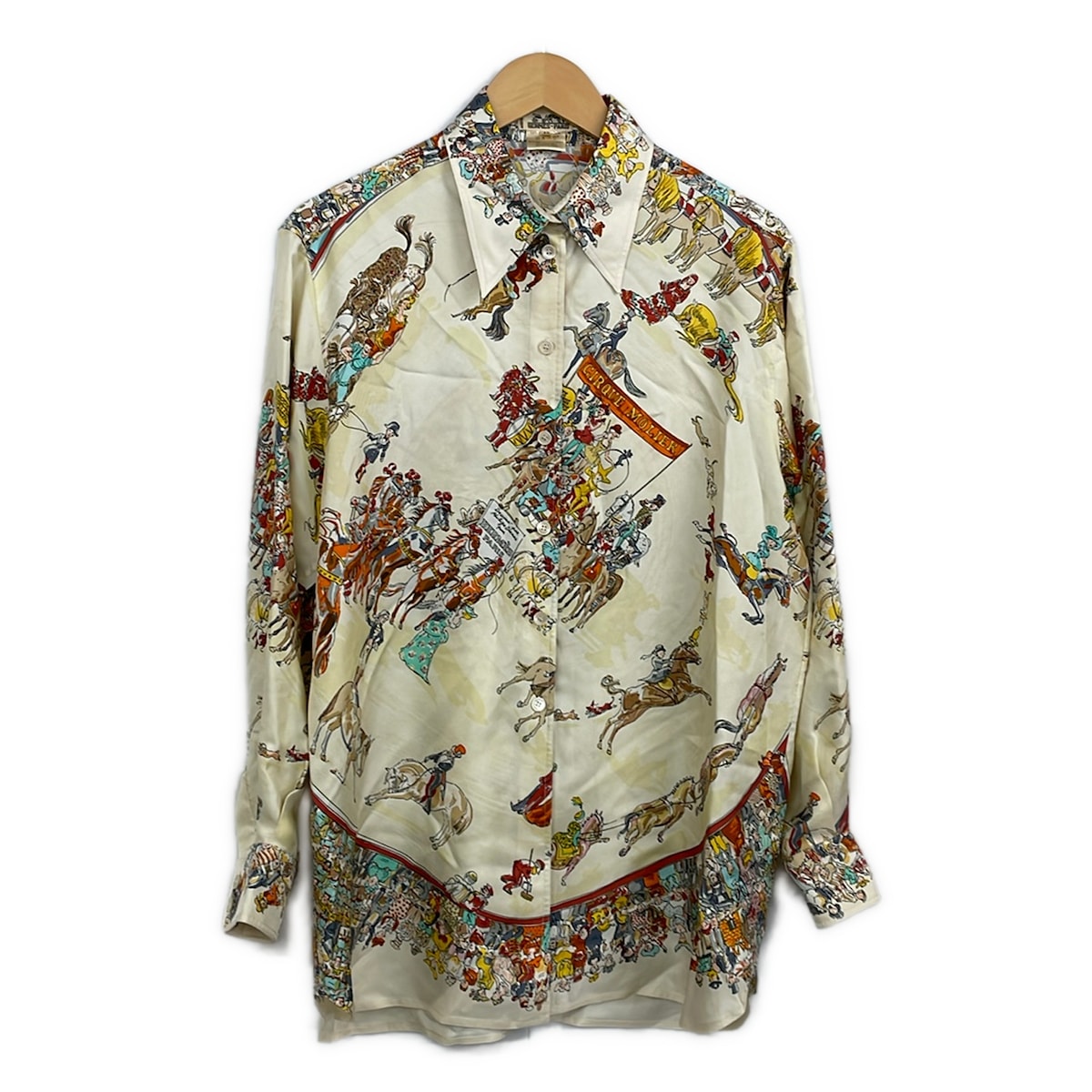 【中古】HERMES(エルメス) 長袖プルオーバートップ CIRQUE MOLIER/モリエサーカス/42 象牙色×マルチ