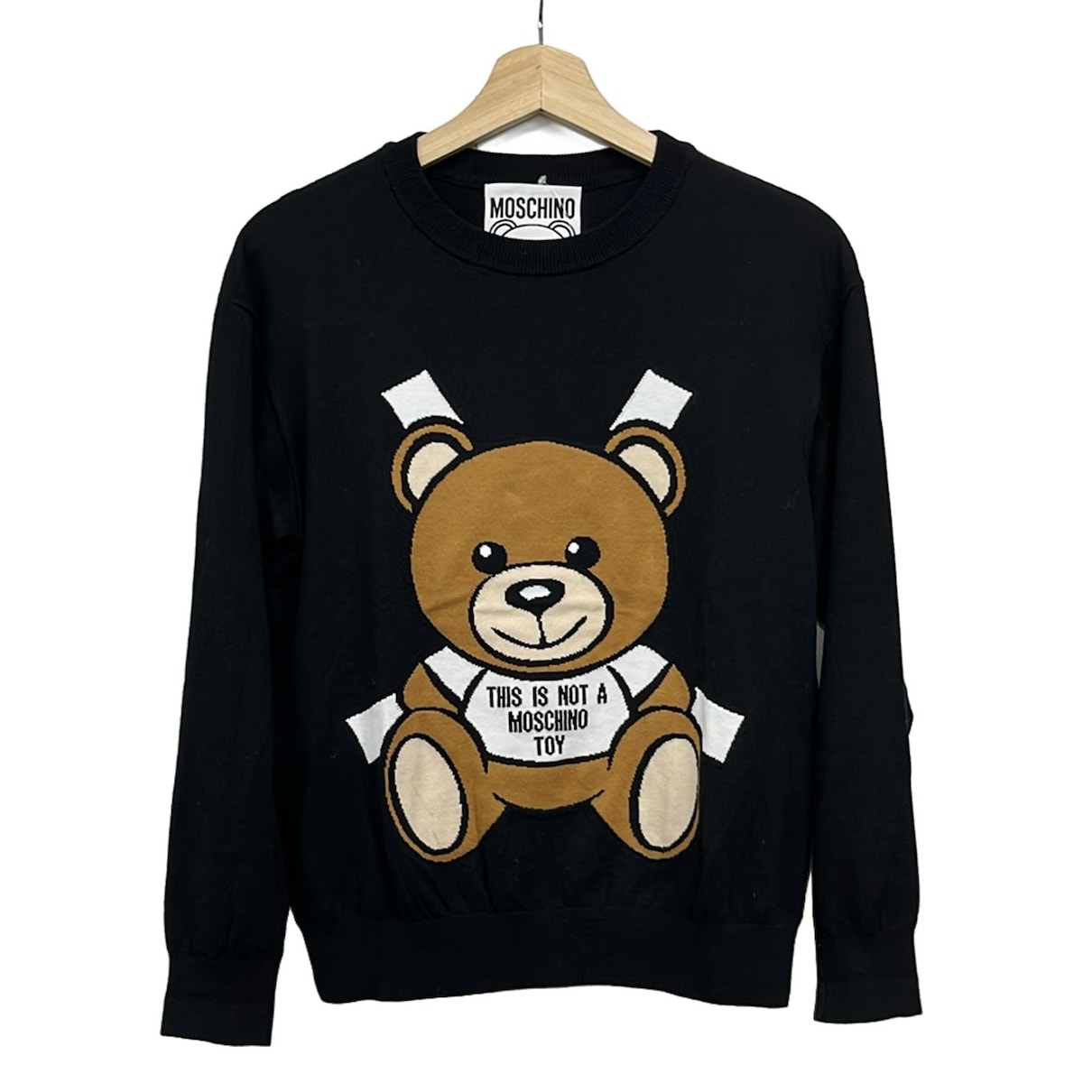 【中古】MOSCHINO(モスキーノ) 長袖セーター ベア 黒×ライトブラウン×白