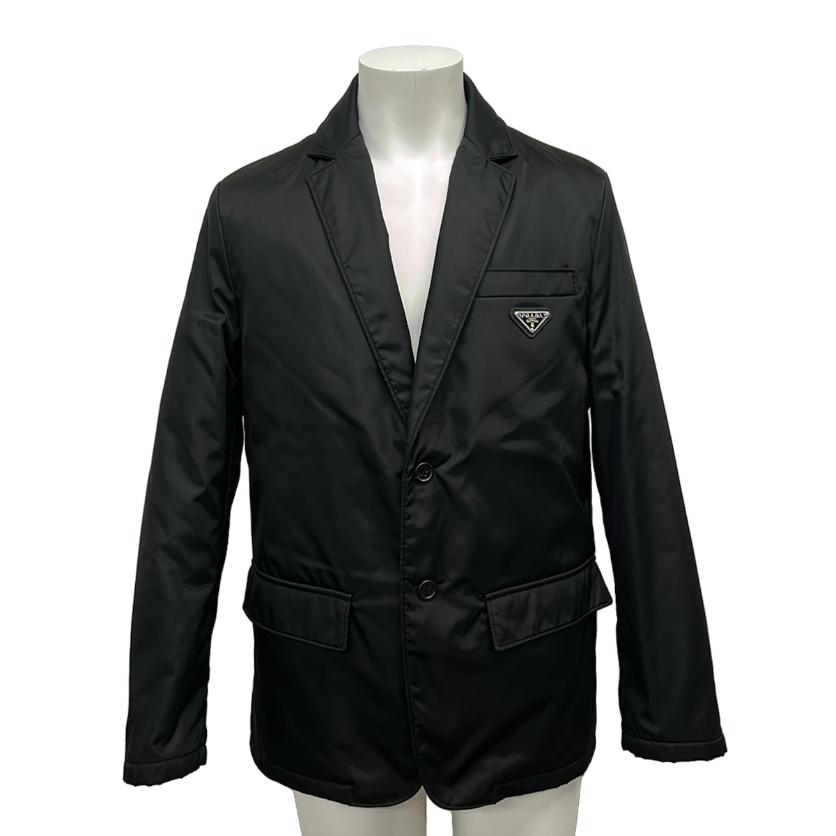【中古】PRADA(プラダ) フーテッドテーラードジャケット 上衣 RE-NYLON/中綿 黒×しろがね色