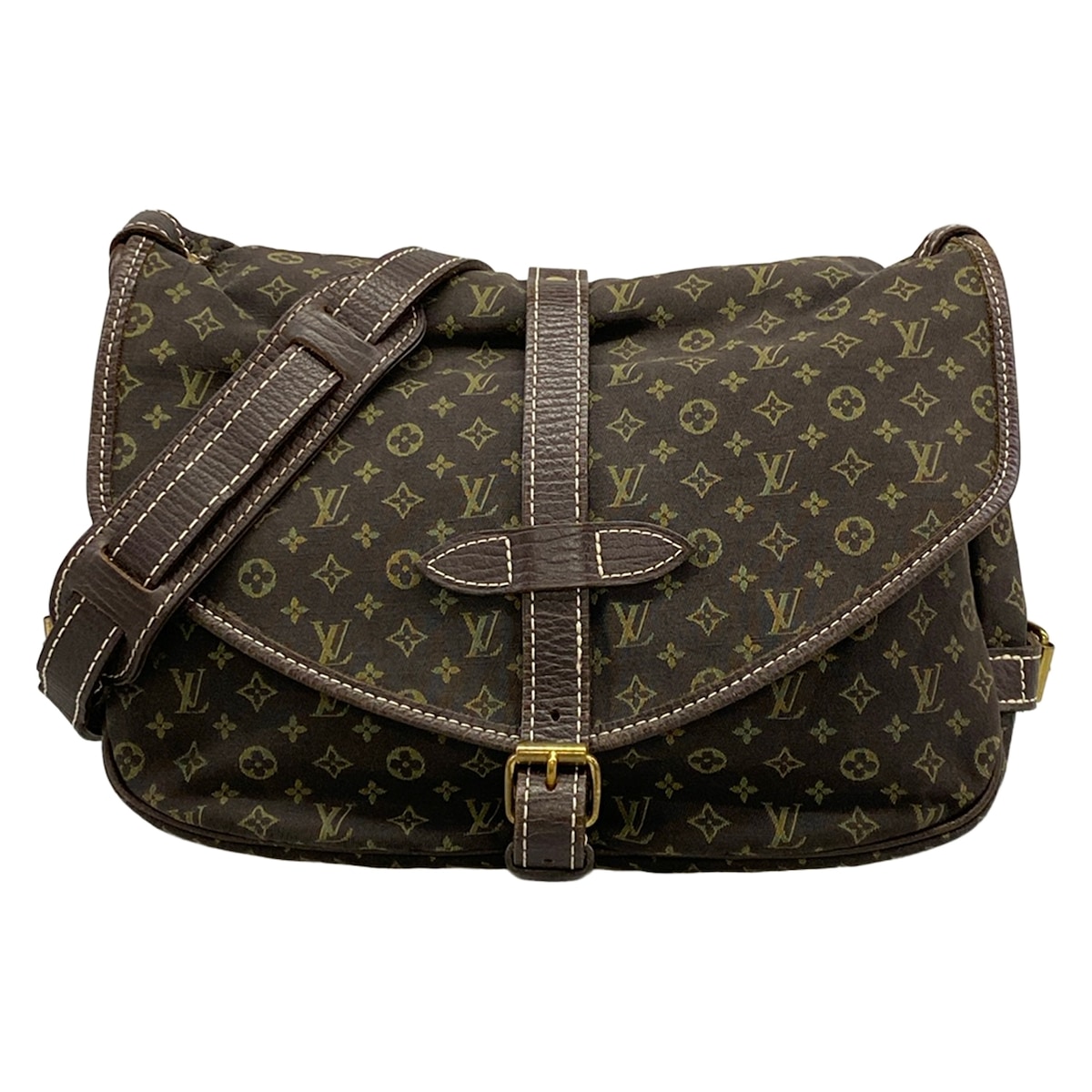 【中古】LOUIS VUITTON(ルイヴィトン) ソミュール ショルダーバッグ エベヌ 綿織物、リネン、なめし革