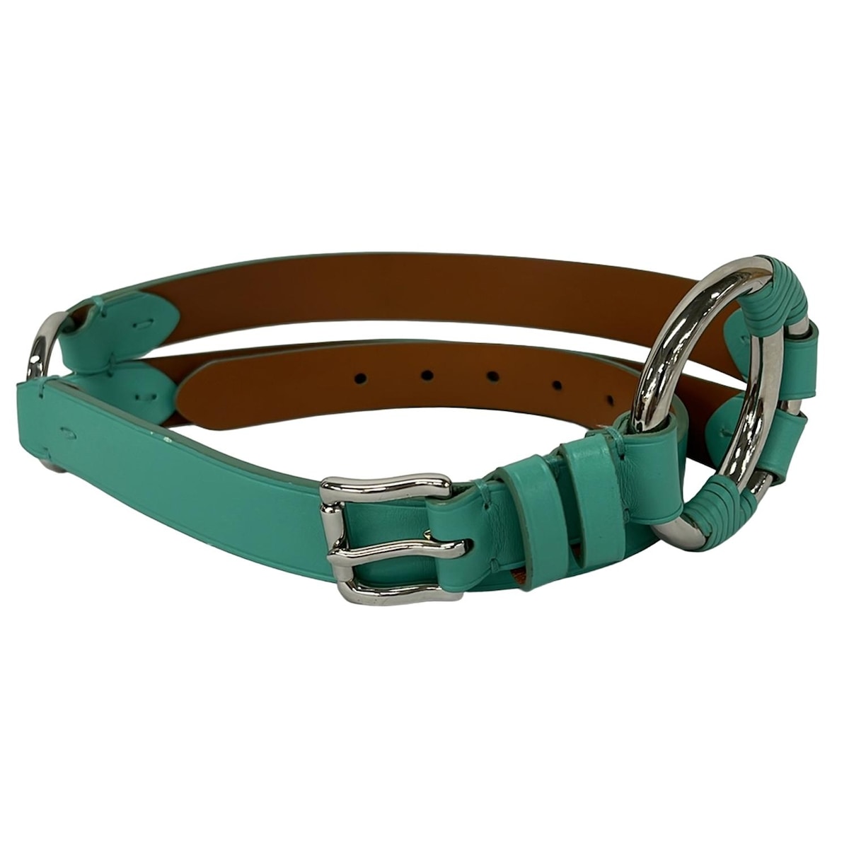 【中古】RalphLauren(ラルフローレン) ベルト ライトグリーン×シルバー レザー