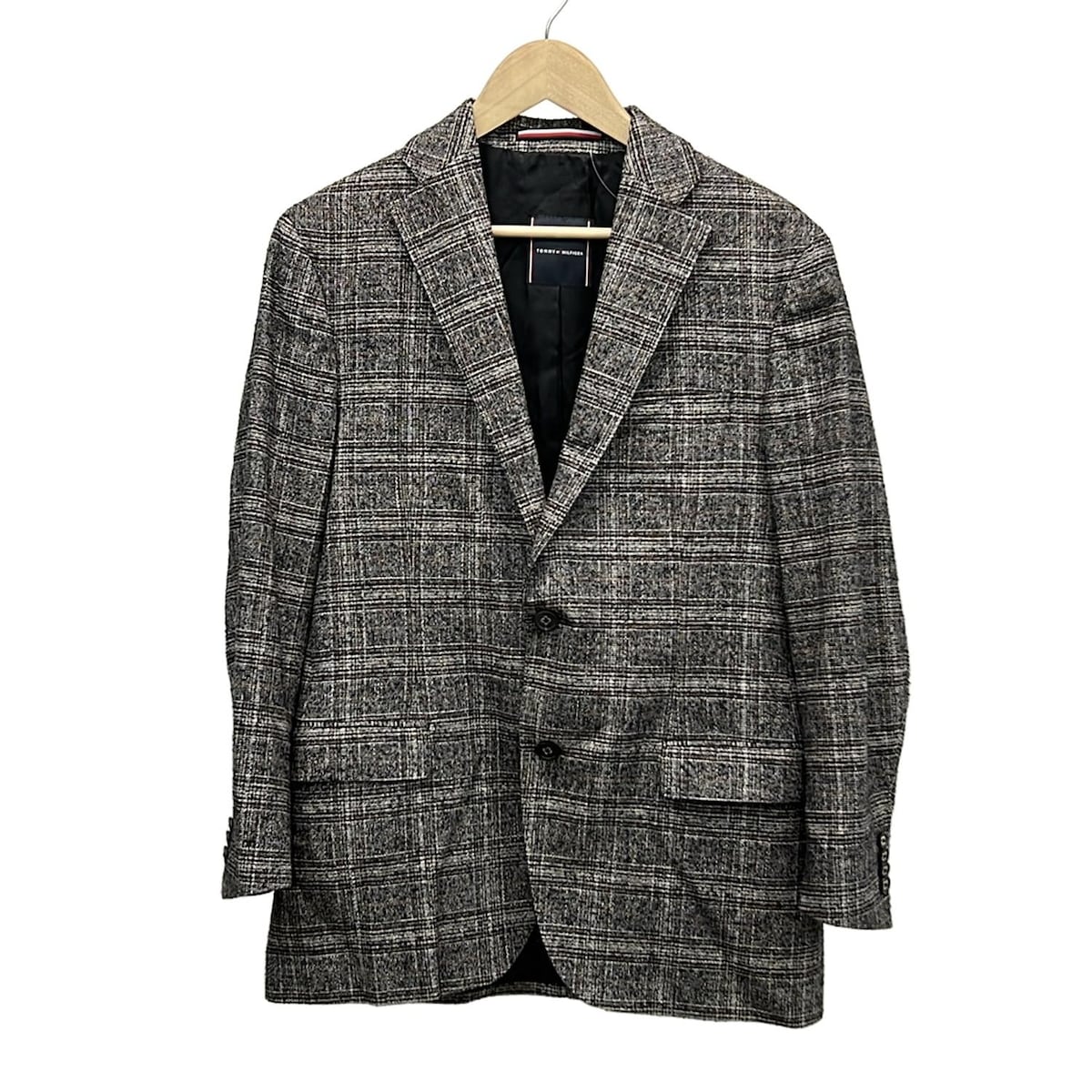 【新着】【中古】TOMMY HILFIGER(トミーヒルフィガー) ジャケット 長袖/肩パッド/チェック柄/秋/冬 黒×ブラウン×アイボリー