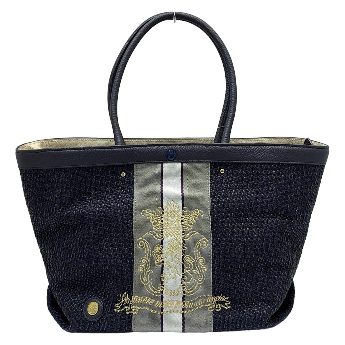 【中古】AccessoiresDeMademoiselle(ADMJ)(アクセソワ・ドゥ・マドモワゼル) ショルダーバッグ 刺繍 ネイビー×グレー×マルチ レザー