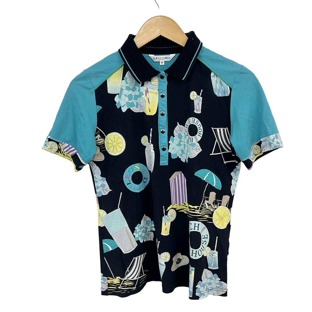 【中古】LEONARD SPORT(レオナールスポーツ) 半袖ポロシャツ ダークネイビー×ライトブルー×マルチ
