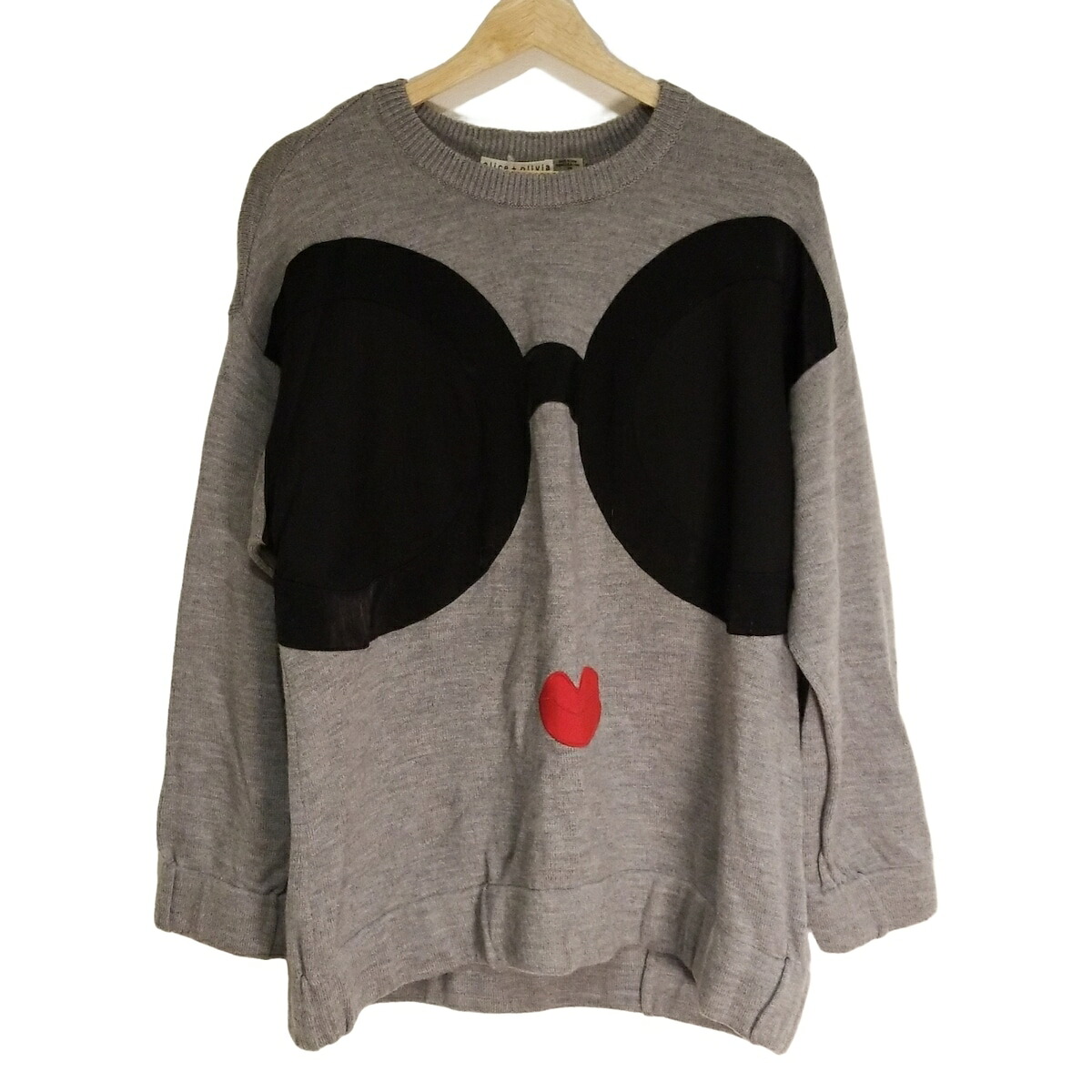 【中古】alice+olivia(アリスオリビア) 長袖セーター クルーネック グレー×黒×レッド