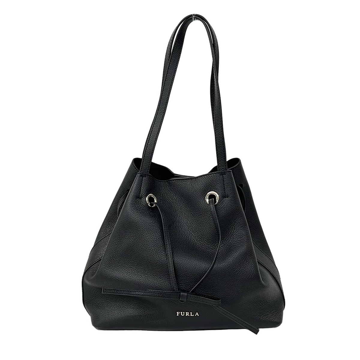 【中古】FURLA(フルラ) ショルダーバッグ 巾着型 黒 レザー