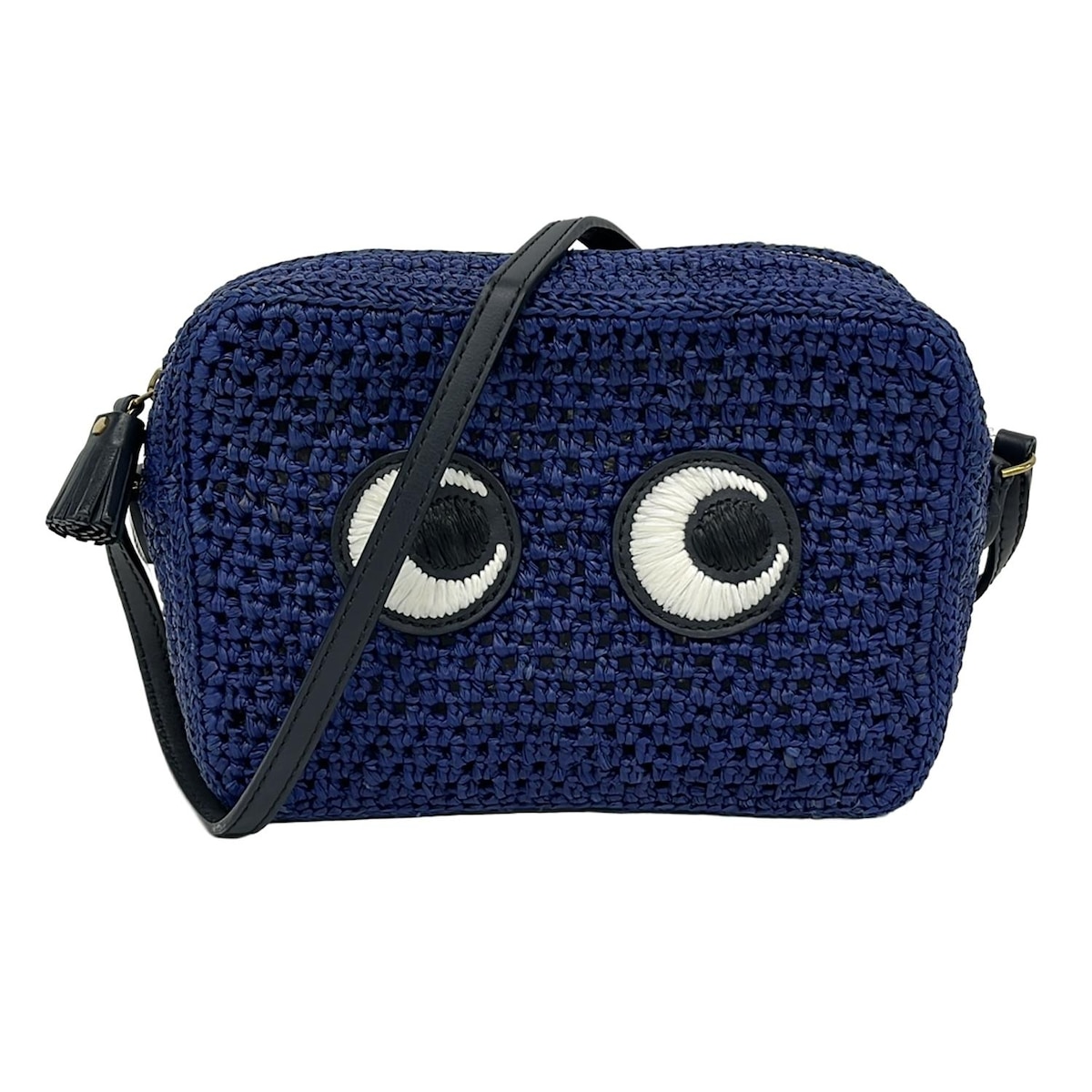 【中古】Anya Hindmarch(アニヤハインドマーチ) アイズ ショルダーバッグ ネイビー×黒×白 レザー