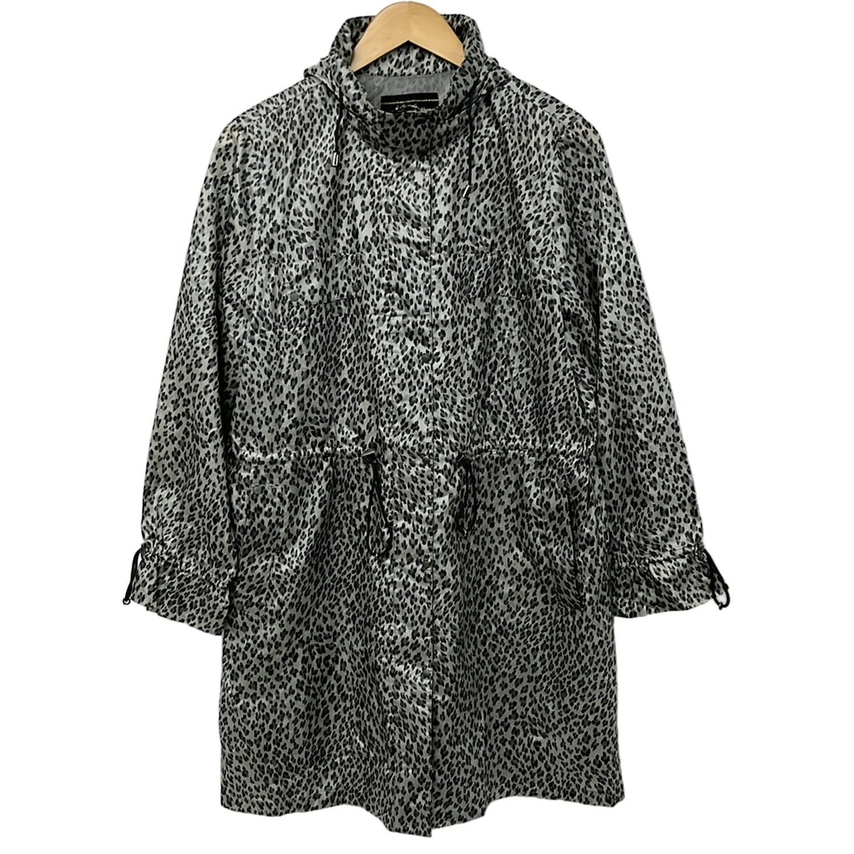 【中古】Leilian(レリアン) コート 長袖/レインコート/収納袋付き/豹柄/オールシーズン 黒×グレー