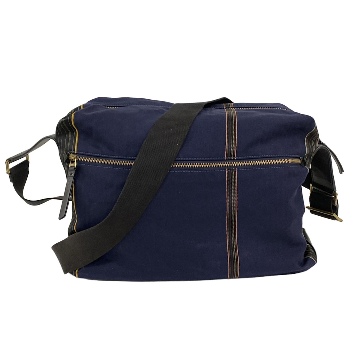 【中古】PaulSmith(ポールスミス) ショルダーバッグ ストライプ ダークネイビー×黒×マルチ ウール、レザー
