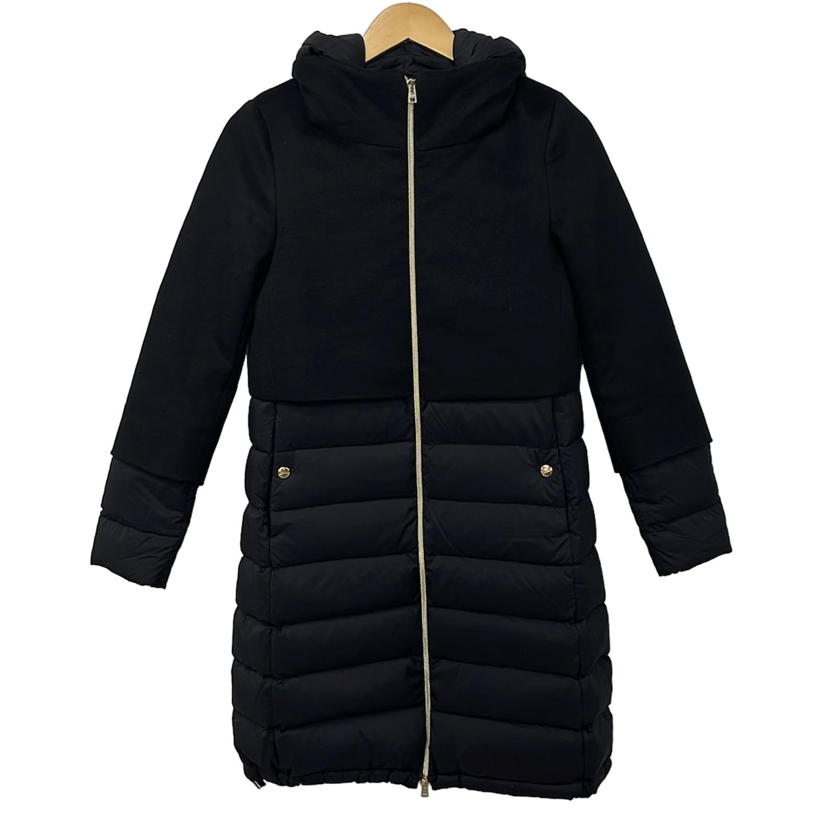 【中古】HERNO(ヘルノ) ダウンコート 長袖/カシミヤ/異素材切替/冬 黒