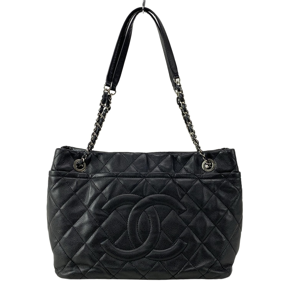 【中古】CHANEL(シャネル) マトラッセ トートバッグ チェーンショルダー/シルバー金具 黒