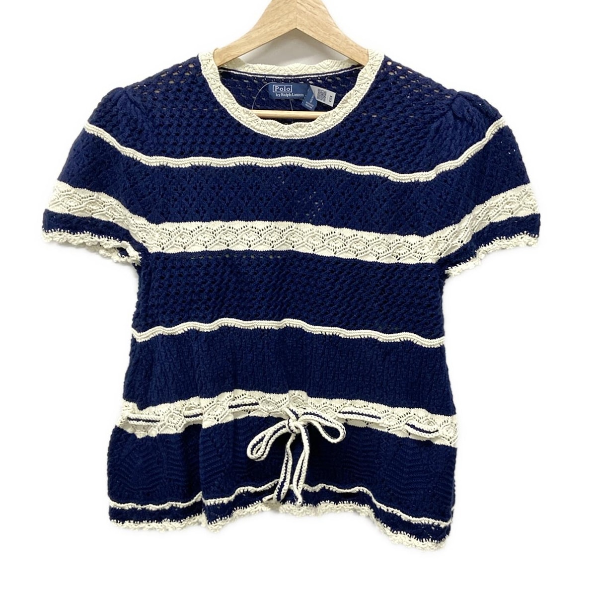 【新着】【中古】POLObyRalphLauren(ポロラルフローレン) 半袖セーター ボーダー/レース/ニット ネイビー×アイボリー