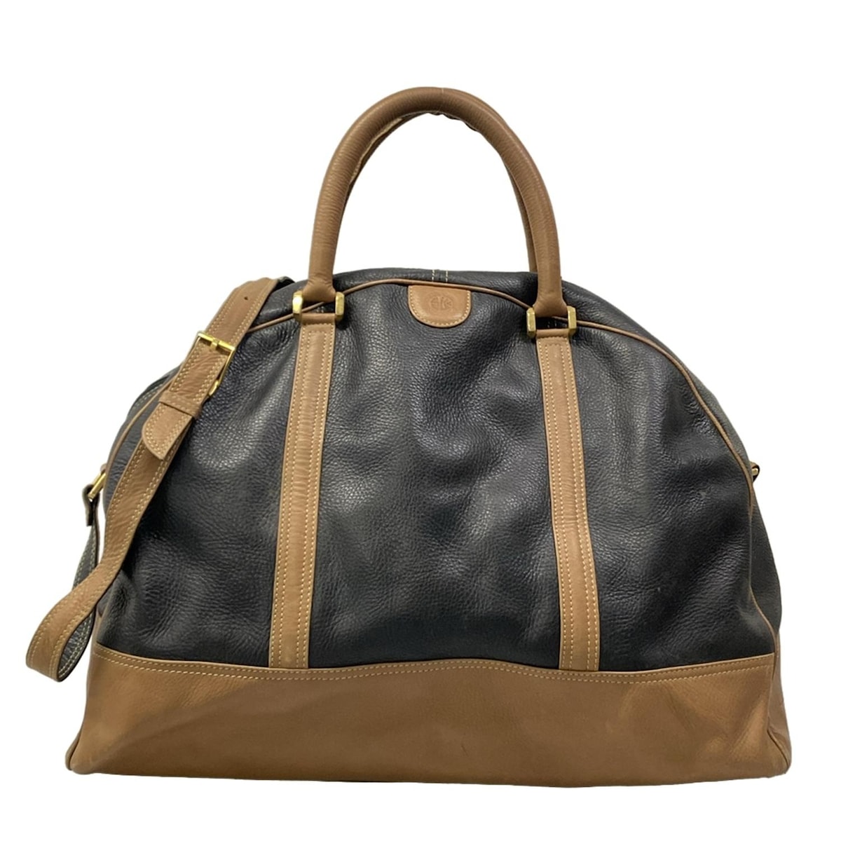 【中古】ENRIQUE LOEWE KNAPPE(エンリケロエベナッペ) ボストンバッグ 黒×ライトブラウン レザー
