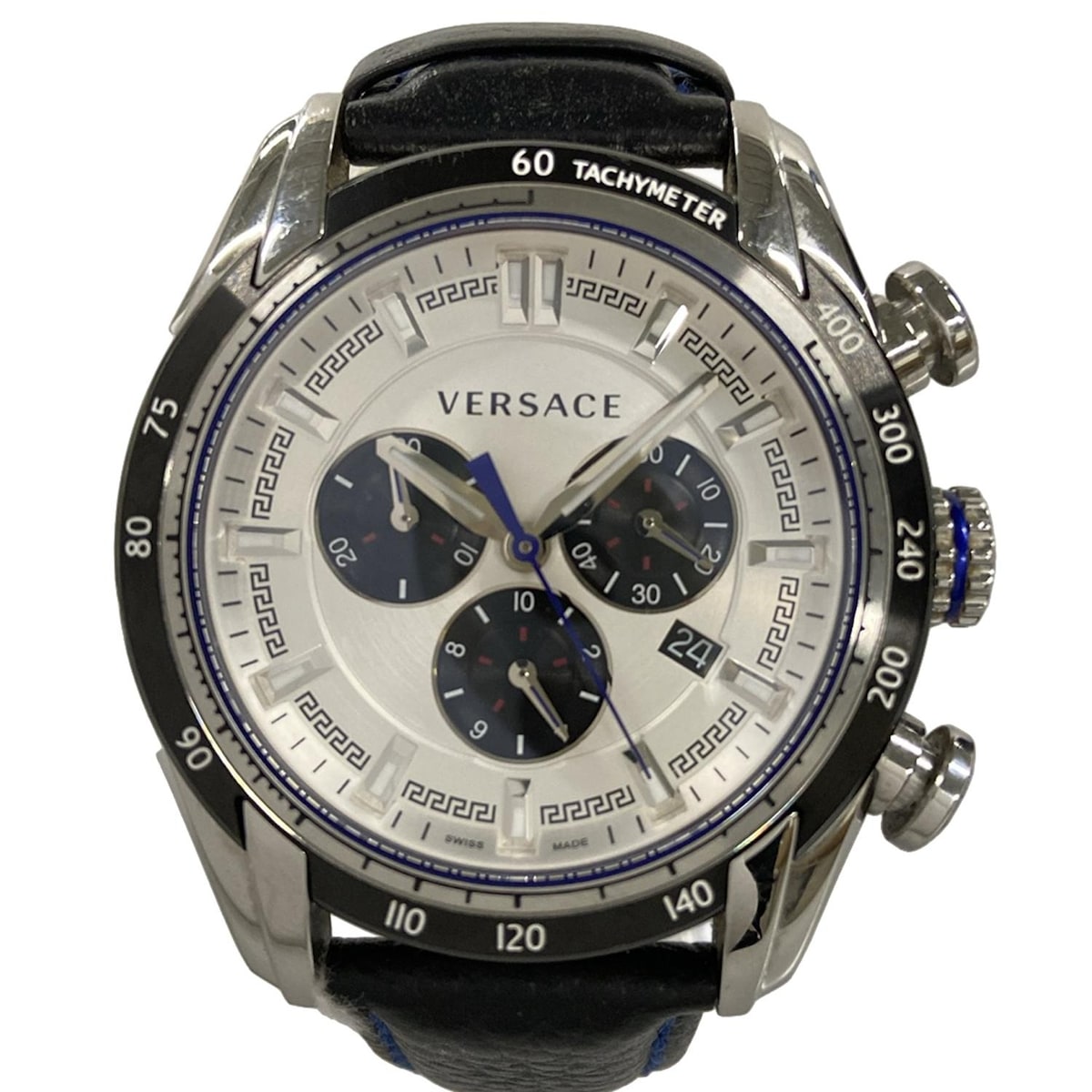 【中古】VERSACE(ヴェルサーチ) Vレイ 腕時計 SS/クロノグラフ シルバー