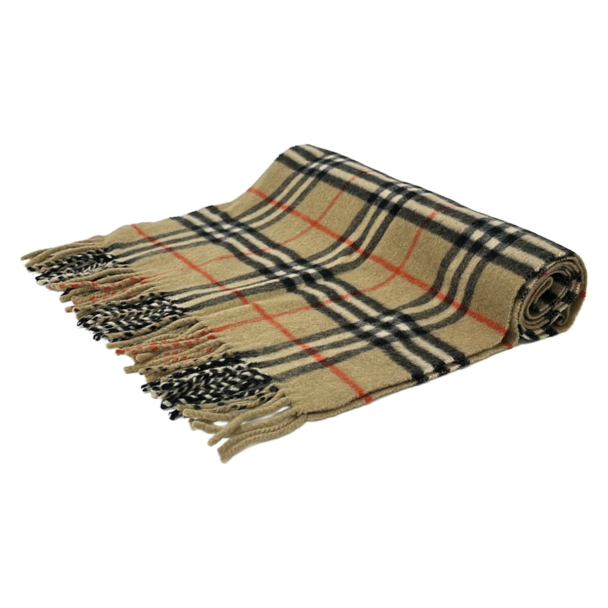 【中古】Burberry's(バーバリーズ) マフラー チェック柄 ベージュ&times;黒&times;レッド ウール｜ブランディア　店