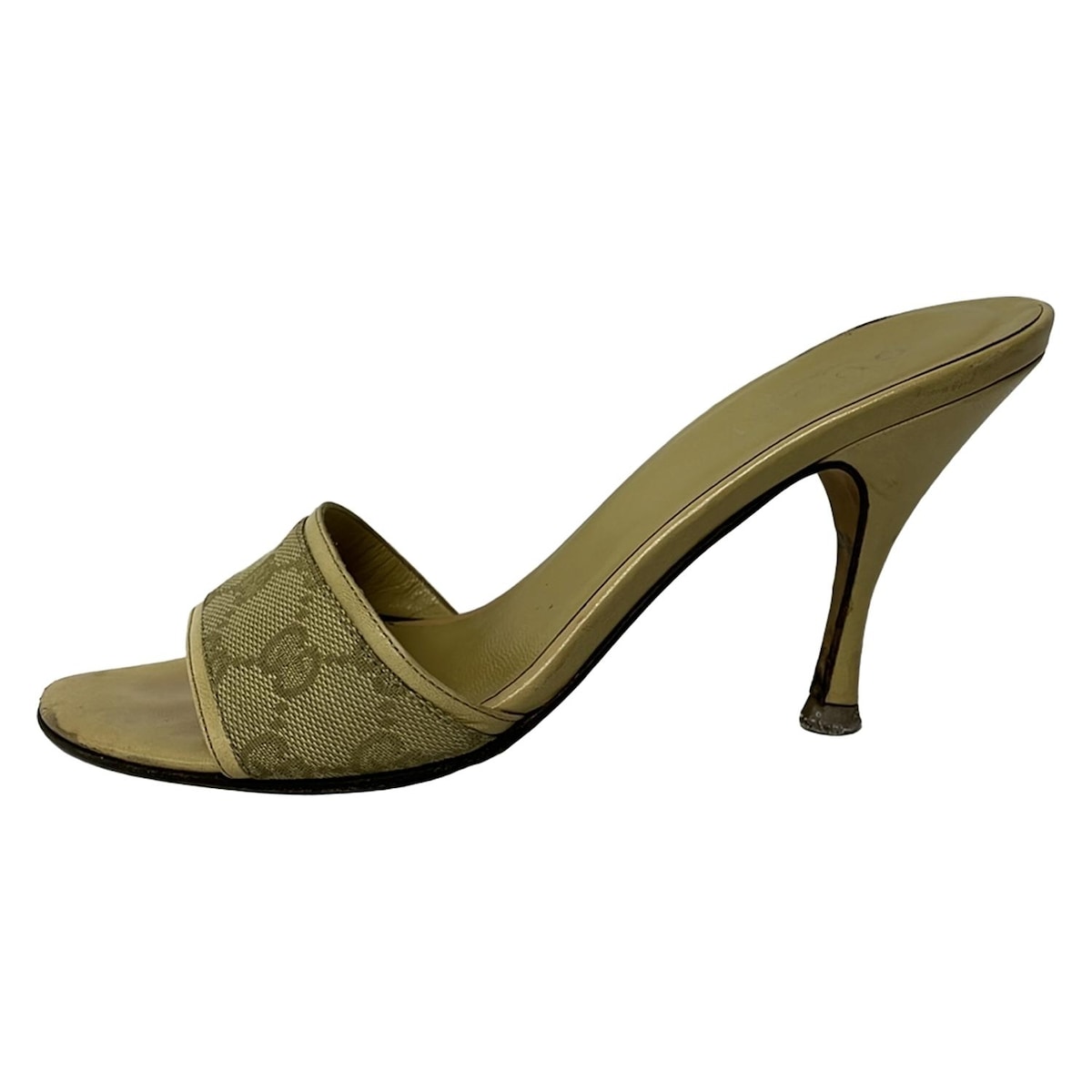 【中古】GUCCI(グッチ) ミュール GG柄 ベージュ レザー