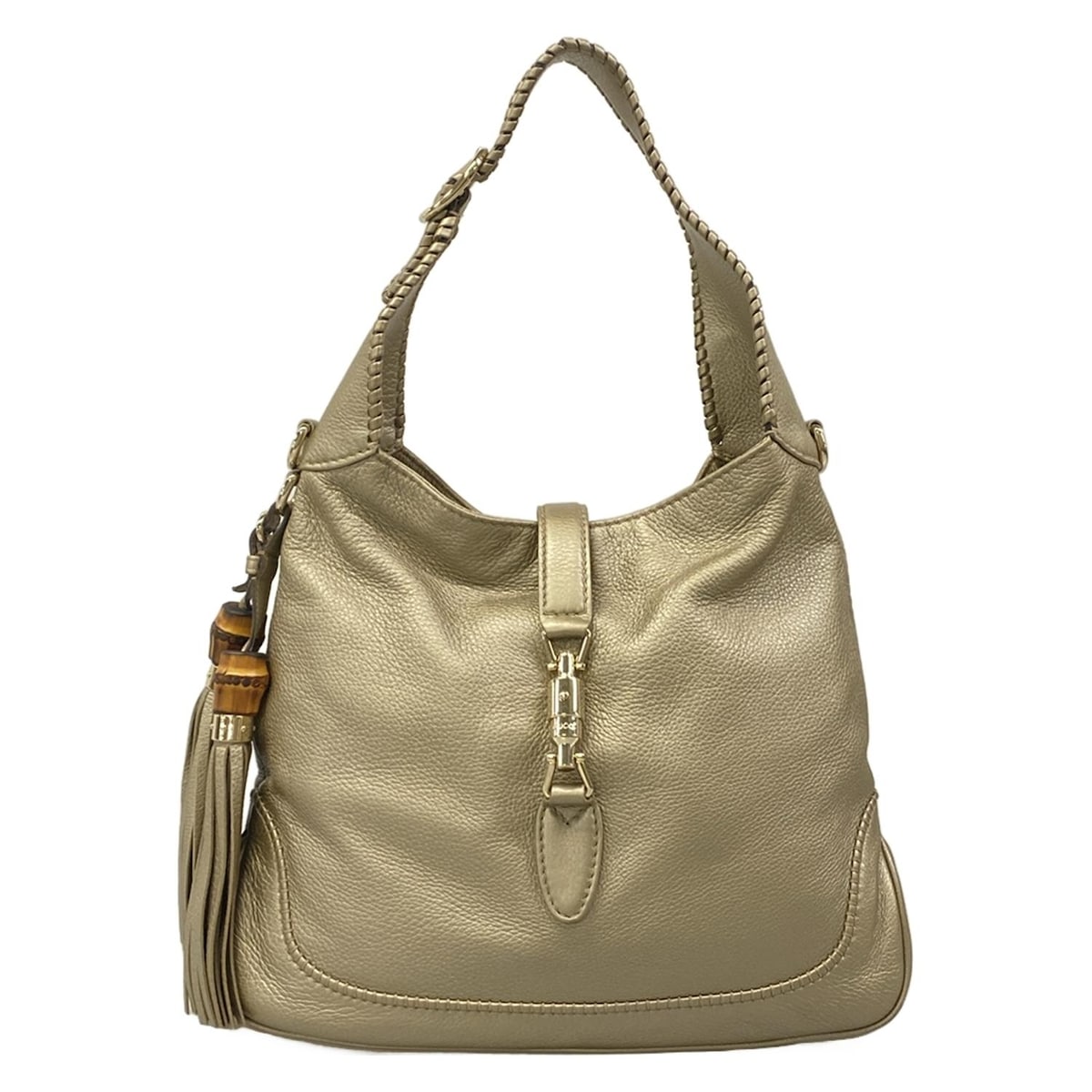 【中古】GUCCI(グッチ) インディ/ニュージャッキー ショルダーバッグ メタリックベージュ レザー