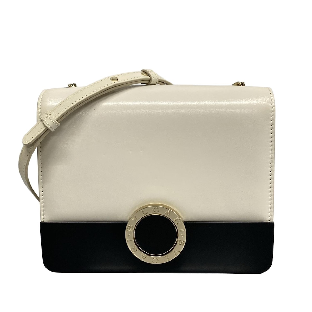 【中古】BVLGARI(ブルガリ) ショルダーバッグ チェーンショルダー 白×黒 レザー