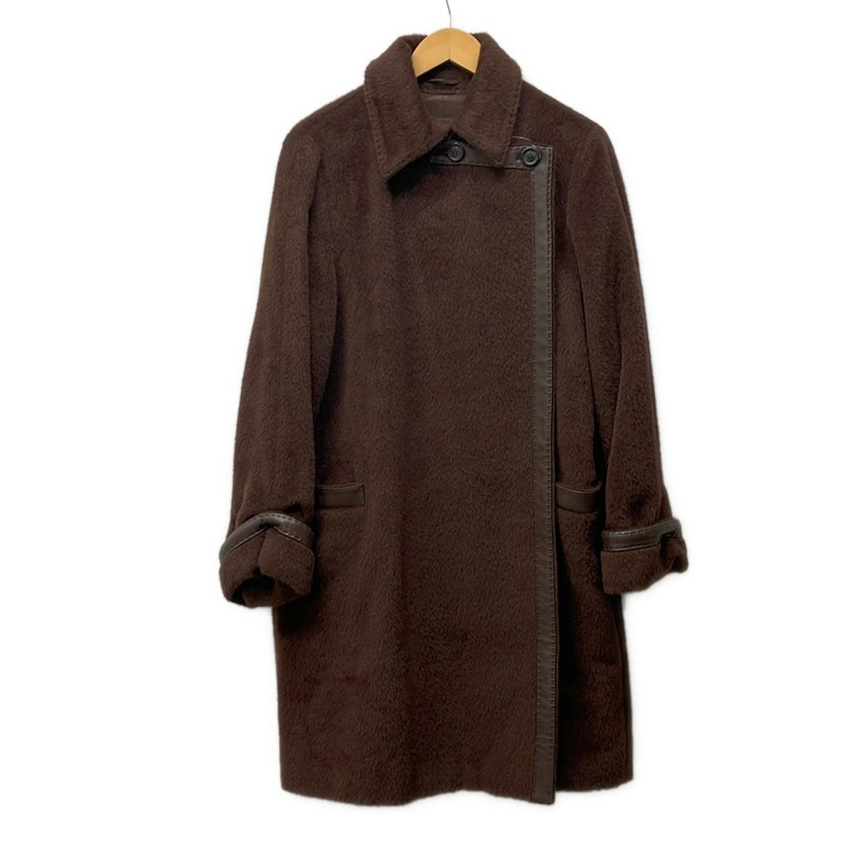 【中古】Max Mara(マックスマーラ) コート 長袖/アルパカ混/秋/冬/レザー/ロング丈 ダークブラウン