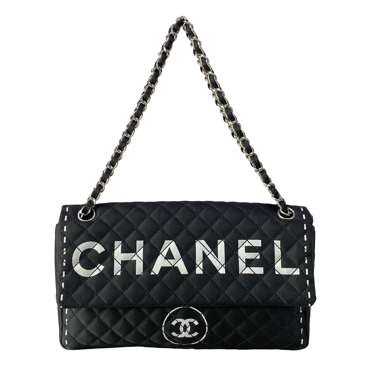 【新着】【中古】CHANEL(シャネル) マトラッセ ショルダーバッグ しろがね色金具/チェーン店肩先/ロゴタイプ下げ札 黒