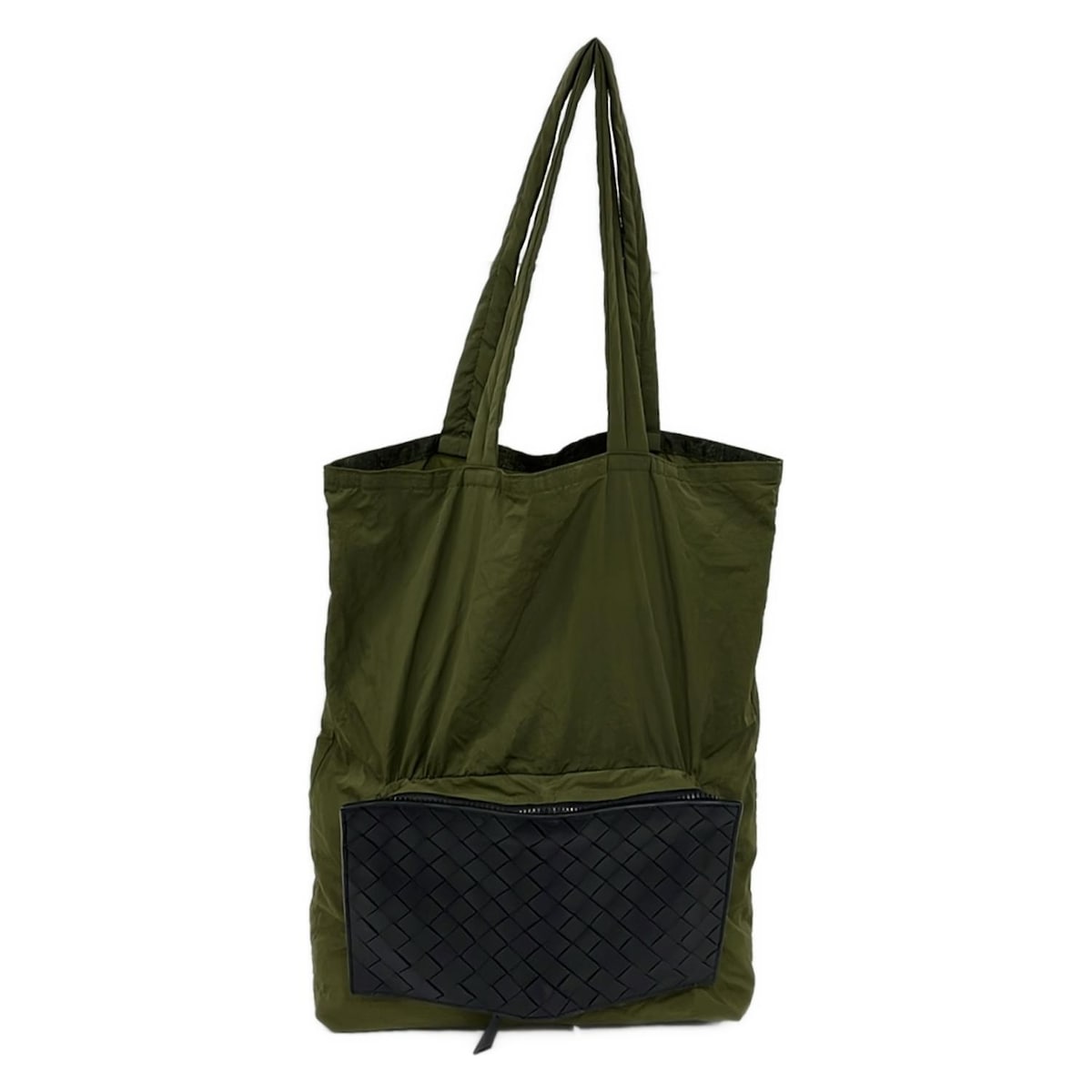 【中古】BOTTEGA VENETA(ボッテガヴェネタ) イントレチャート バッグ 折りたたみ/エコバッグ カーキ×黒 レザー