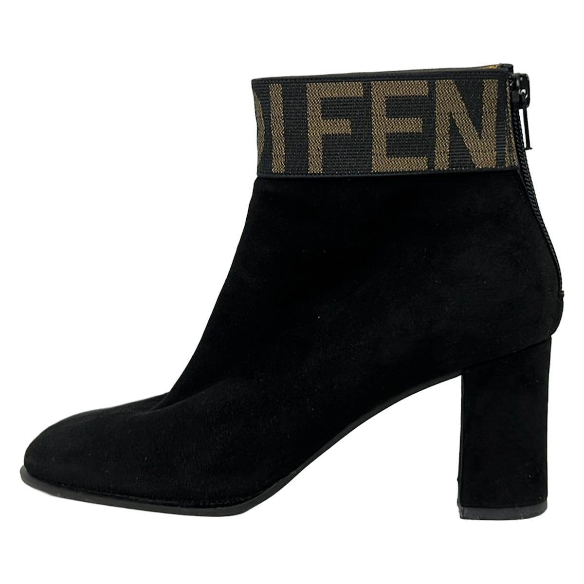 【中古】FENDI(フェンディ) ショートブーツ ロゴテープ 黒×イエロー