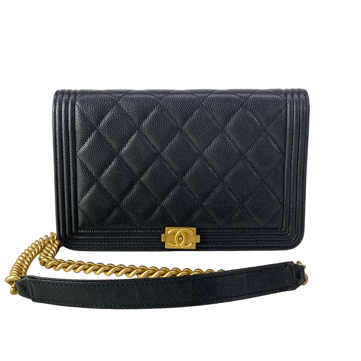 【中古】CHANEL(シャネル) 男の子シャネル 金入れ 引っ敷きゴールド金具/メタルシリアルプレート 黒