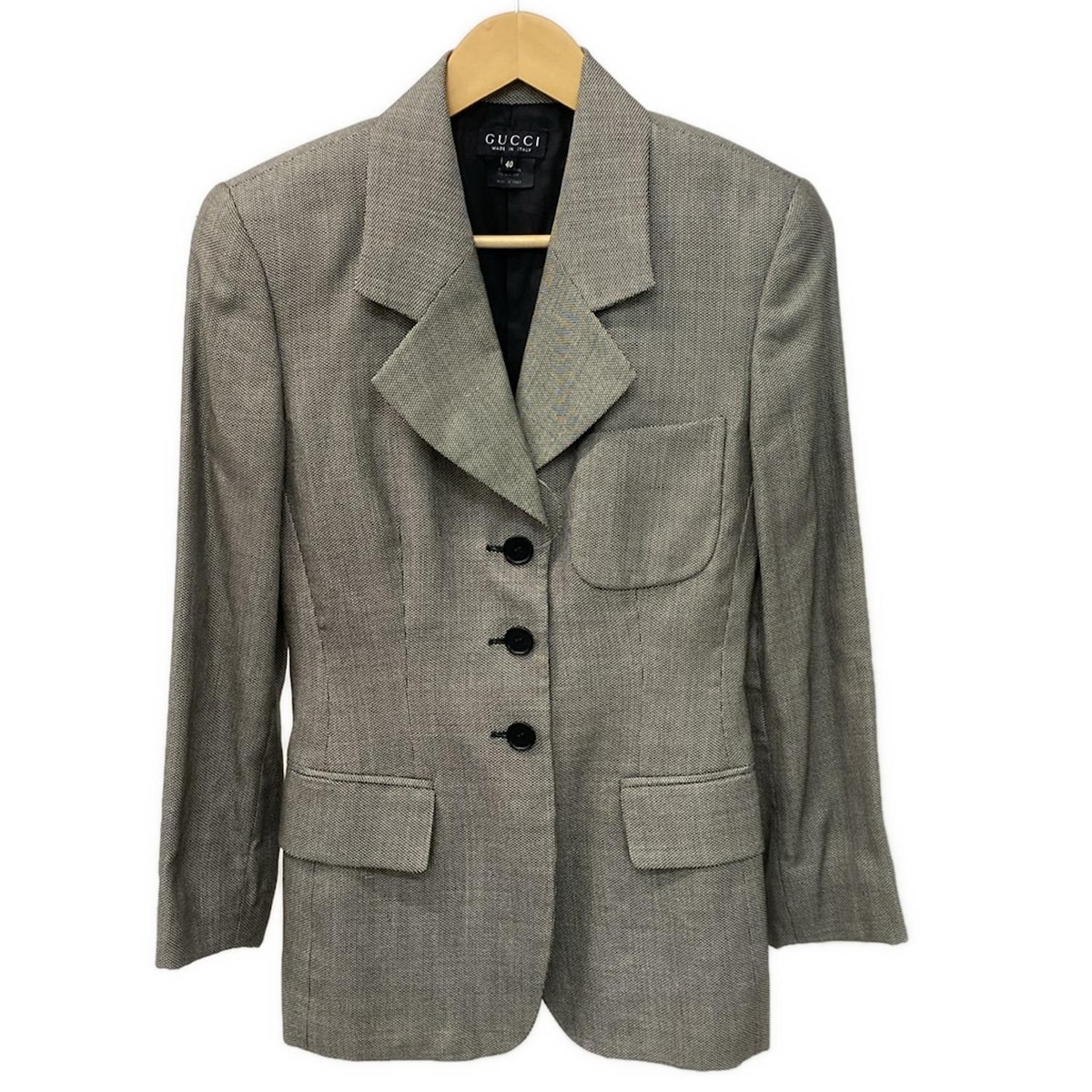 【中古】GUCCI(グッチ) ジャケット ウール×シルク/長袖/春/秋 グレー×黒