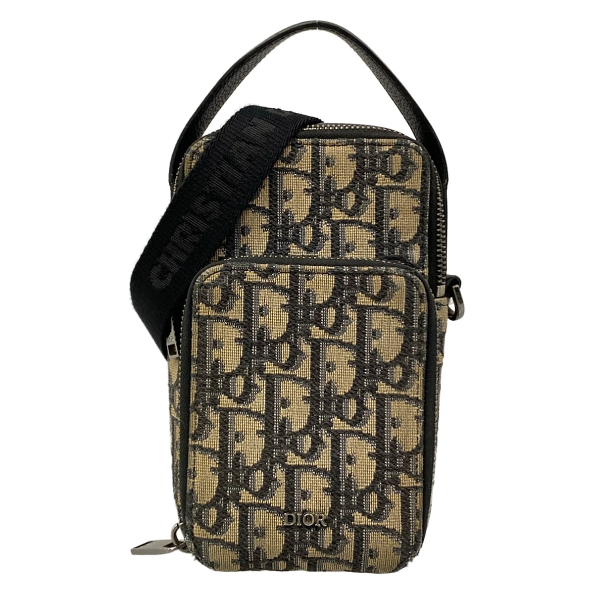 【中古】DIOR/ChristianDior(クリスチャンディオール/ディオール) クリスチャンディオール オブ西洋葱 馬のり マイクロ合切袋 ショルダーバッグ 2020年/2WAY 黒×象牙色 なめし革