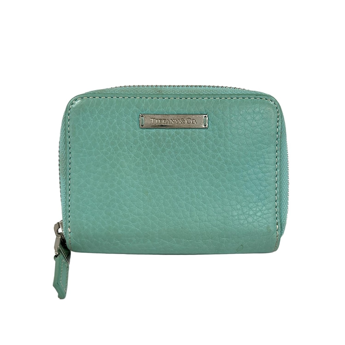 【中古】TIFFANY&Co.(ティファニー) コインケース ラウンドファスナー ライトブルー レザー