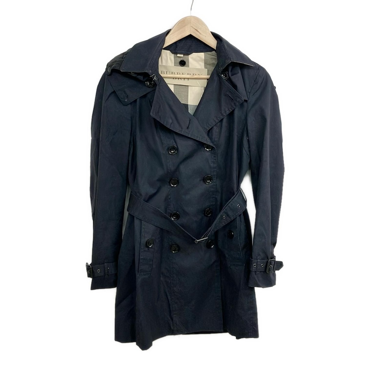 【中古】BURBERRY BRIT(バーバリーブリット) トレンチコート 長袖/春/秋/フード付き/ライナー着脱可 ダークネイビー