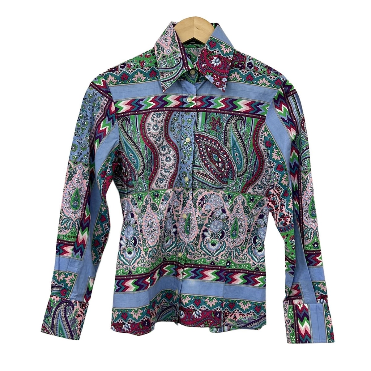 【中古】ETRO(エトロ) 長袖シャツブラウス 長袖/ペイズリー柄/花柄 ライトブルー×ピンク×ライトグリーン×マルチ