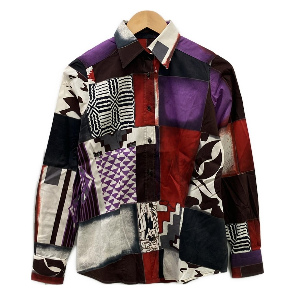【中古】ETRO(エトロ) 長袖プルオーバー 白×パープル×赤いこと カジュアルシャツ-トップス-メンズファッション