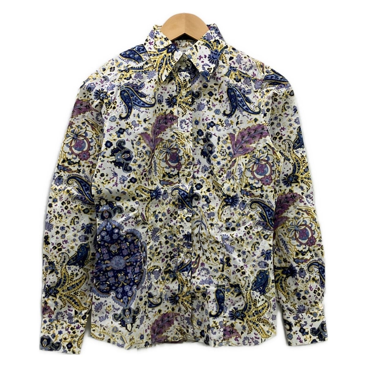 【中古】ETRO(エトロ) 長袖プルオーバー 花柄 白×青色×パープル×マルチ カジュアルシャツ-メンズファッション-トップス