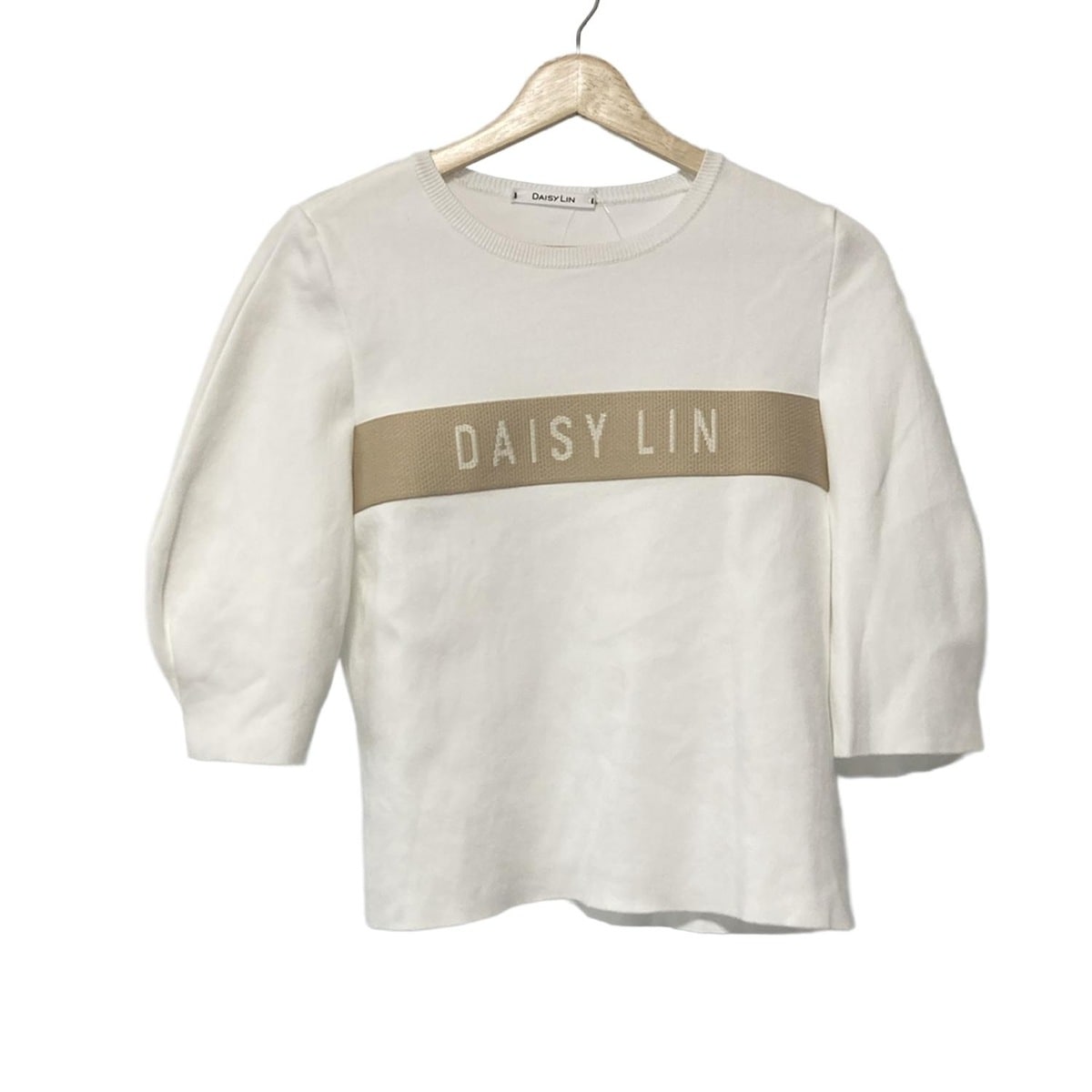 【中古】DAISY LIN(デイジーリン) トレーナー 半袖 白×ベージュ