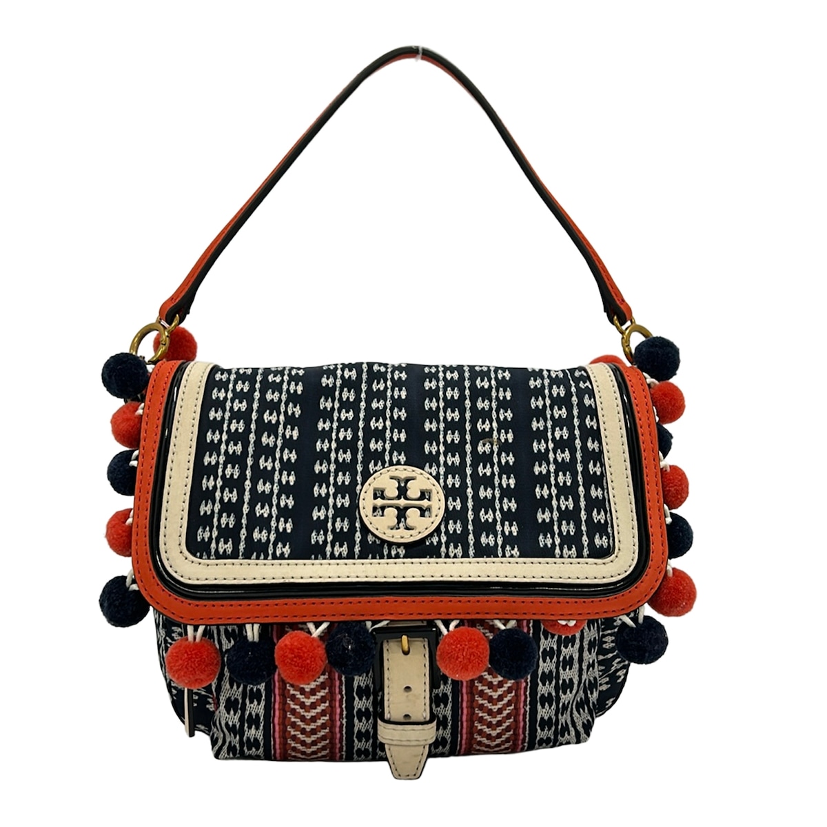 【中古】TORY BURCH(トリーバーチ) ハンドバッグ ダークネイビー×オレンジ×ベージュ レザー|ブランディア 店