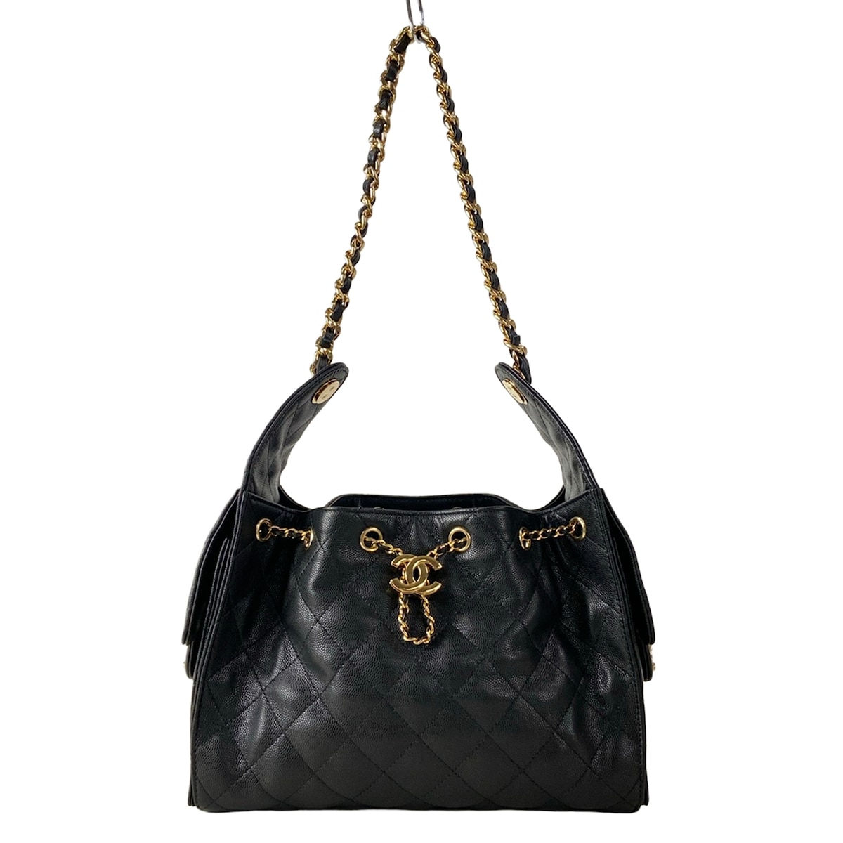【新着】【中古】CHANEL(シャネル) CHANEL 25 スモール ハンドバッグ ショルダーバッグ チェーンショルダー/ゴールド金具/メタルシリアルプレート 黒｜ブランディア　店