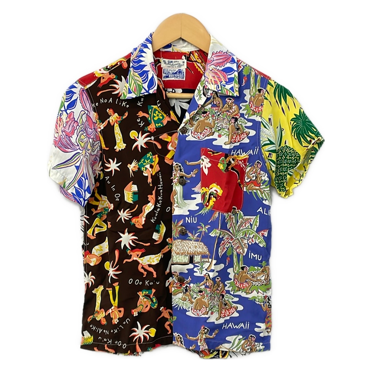 【中古】BEAMS(ビームス) 半袖シャツブラウス SUN SURF別注/アロハシャツ ブルー×ダークブラウン×グリーン×イエロー×マルチ|ブランディア 店