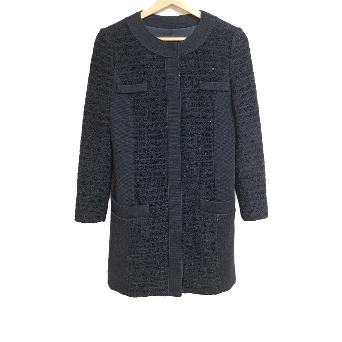 FOXEY フォクシー リボン付 ベルベット切替ウールコート ブラック  