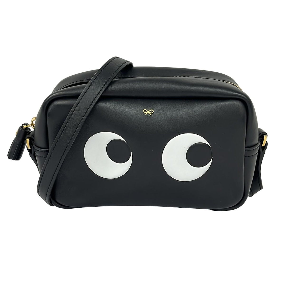 【中古】Anya Hindmarch(アニヤハインドマーチ) クロスボディ ミニ アイズ ライト ショルダーバッグ 黒×白 レザー