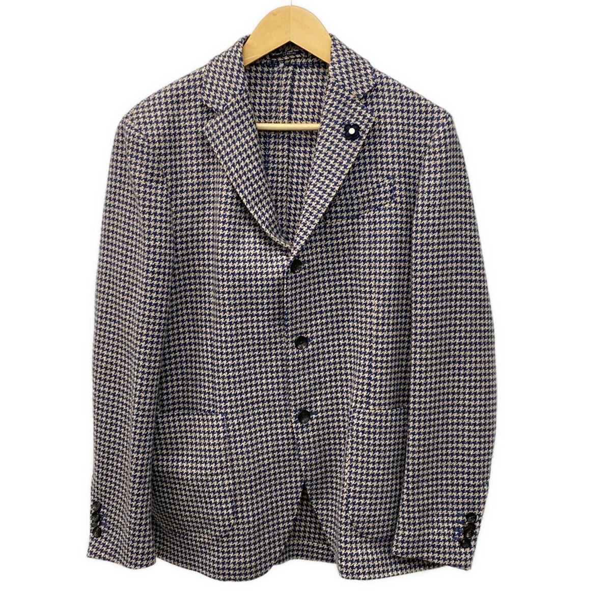 【中古】lardini(ラルディーニ) ジャケット 千鳥格子柄/秋/冬/ツイード/フラワーホール/本切羽/パッチポケット ネイビー×ベージュ×白