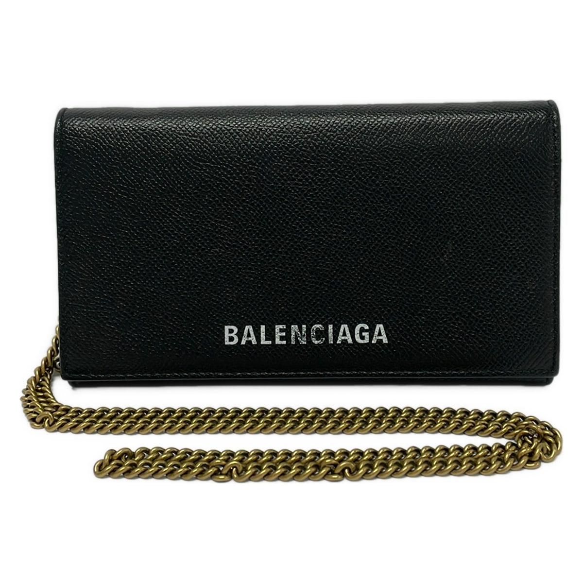 【中古】BALENCIAGA(バレンシアガ) 営造物電話機 ウォレット オン チェーン店 紙入れ チェーンウォレット 黒 なめし革