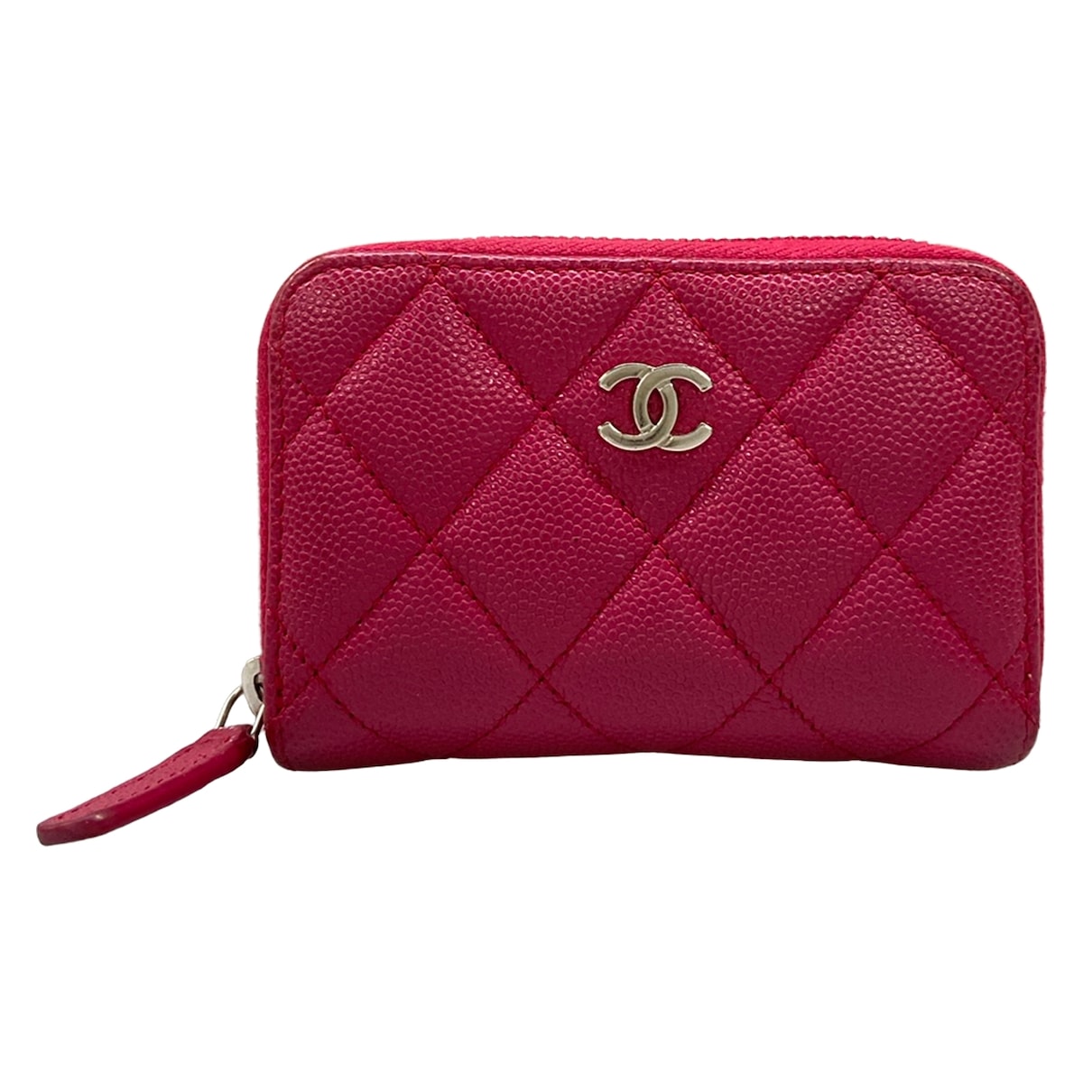 【中古】CHANEL(シャネル) 古典派音楽 ジップ 鋳貨銭入れ/マトラッセ コインケース ラウンドチャック/しろがね色金具 サクラ色