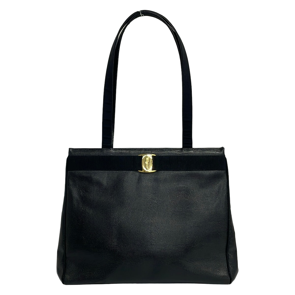 【中古】FERRAGAMO/SalvatoreFerragamo(サルバトーレフェラガモ) ヴァラ トートバッグ 型押し加工 黒 レザー|ブランディア 店