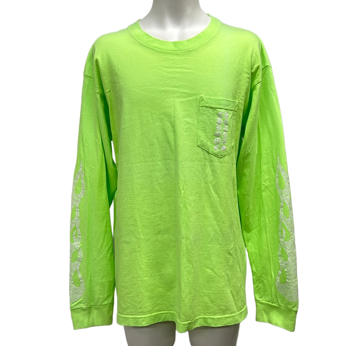 【中古】Chrome hearts(クロムハーツ) 長袖Tシャツ クルーネック/フレームCHプラス イエローグリーン コットン|ブランディア 店