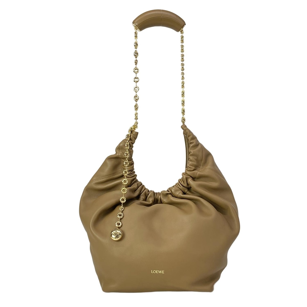 【中古】LOEWE(ロエベ) スクイーズバッグ スモール トートバッグ チェーンショルダー オーク