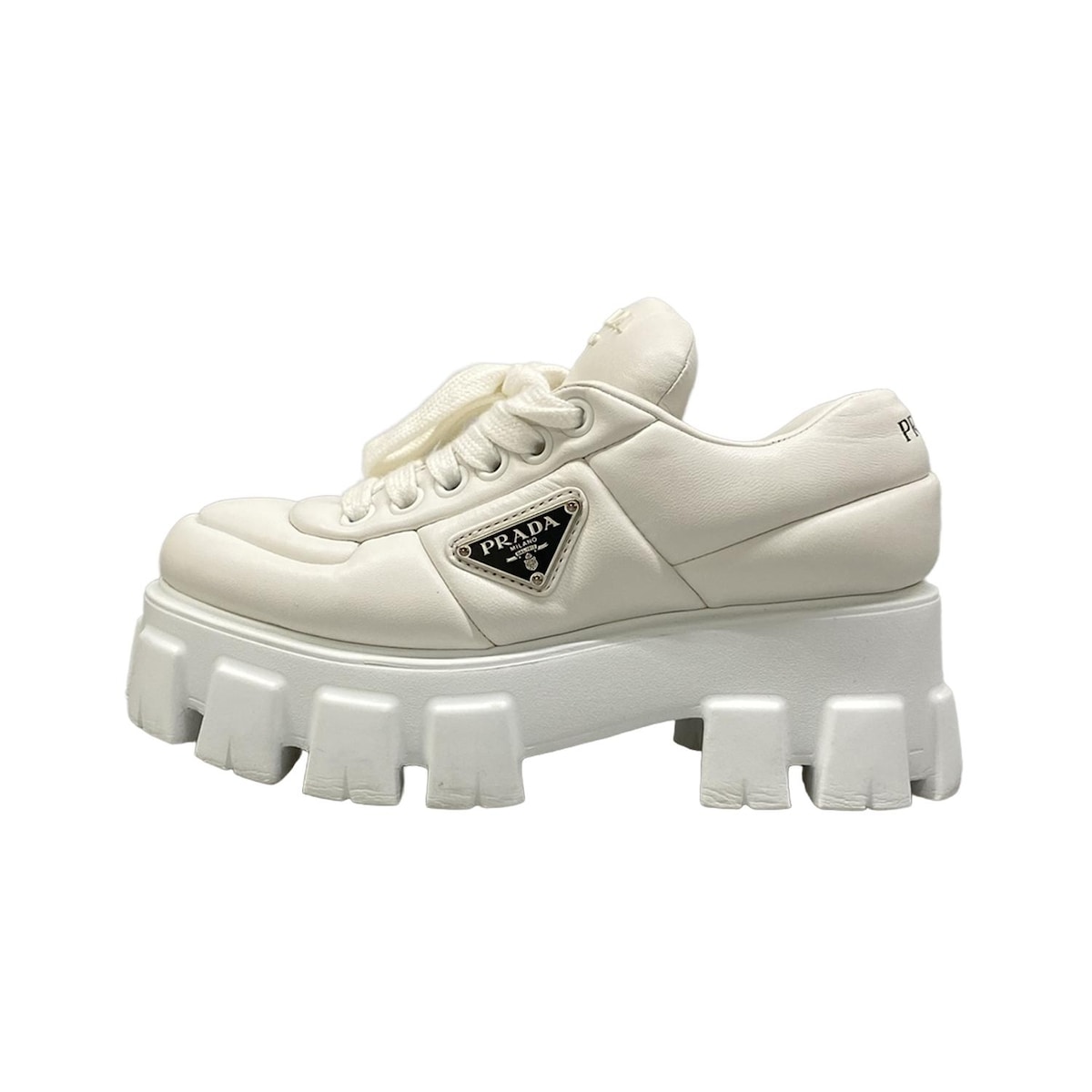 【中古】PRADA(プラダ) モノリス スニーカー トライアングルロゴ 白 レザー